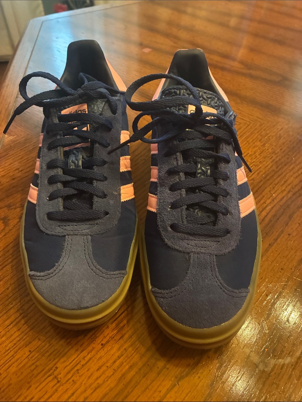 adidas Women’s Navy Sneakers with Pink Stripes and Gum Sole